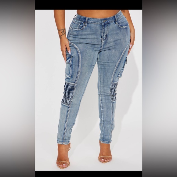 Venezia Stretch Moto Skinny Jean - Medium Wash - Picture 4 of 6